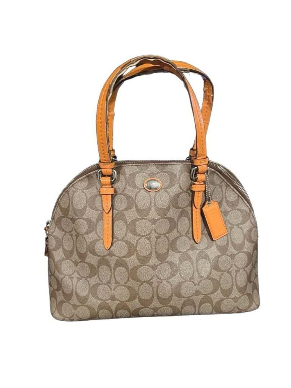Coach Peyton Signature Cora Domed Satchel F24606 Khaki Tangerine